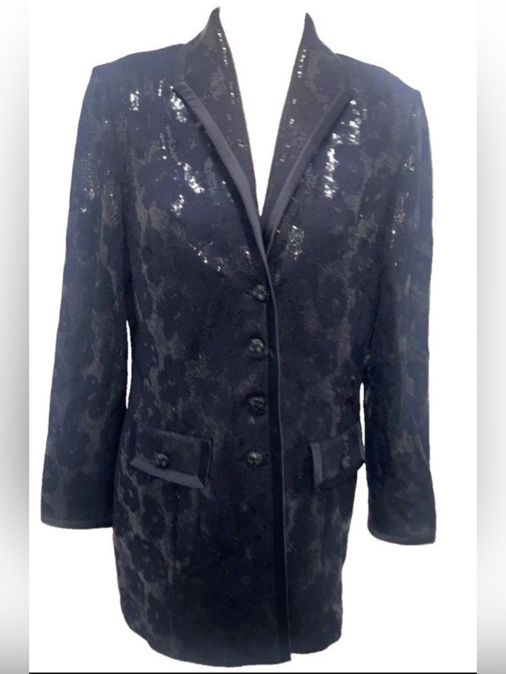 St John Evening by Marie Gray  Size 4 floral blazer Black Sequin jacquard Knit